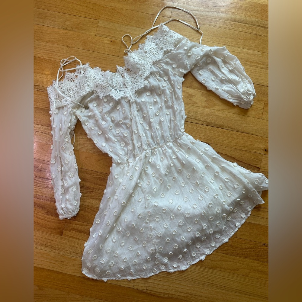 Karina Grimaldi White Floral Lace Detailed Sheer Long Sleeve Mini Dress XS - Picture 7 of 8